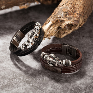 <b>Men</b> Vintage Adjustable Leather Wrap Bracelet Antique Silver Plated Anchor Fashion Wrist Jewelry Gift - Product Image 3
