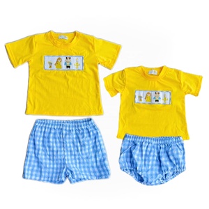 Servizio OEM Set Estivo per Bambine con Ricamo a Mano, Motivo a Righe e Animali in Seta di Latte, <span class=keywords><strong>Abbigliamento</strong></span> Casual per Bambini con Volant - Product Image 4