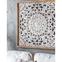 Vintage qualité dernières conceptions décoration murale en bois massif sculpture à la main carré Art mural pour la décoration de chambre et de bureau