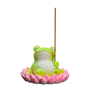 Brûleur d'encens en résine en forme de chaton mignon, base lotus, porte-encens en bois de santal, décoration de table à thé, ornement aromatique, cadeau fait main - Product Image 5