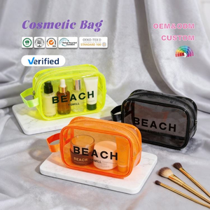Trousse de toilette de plage petite taille avec fermeture éclair, résistante à l'eau, sac de maquillage avec poignée souple et motif lettres moderne - Product Image 6