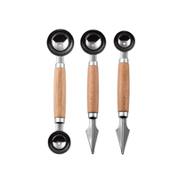Fabriek Groothandel Keuken Gadgets 304 Rvs Meloen Scheppen & Ballers Lepel Carving Set Met Houten Handvat