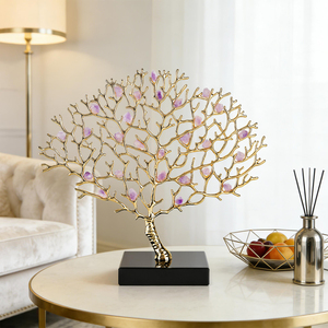 Gold Coral <b>Crystal</b> <b>Tree</b> Ornament Purple Gemstone Leaf Desk Decor for Living Room Office Gift - Product Image 4