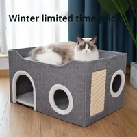 Maison pour chat interactive et pliable avec griffoir, lit pour animal de compagnie portable et chaud pour toutes les saisons, meuble-nid détachable pour intérieur