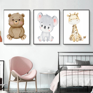 Ute-<span class=keywords><strong>Cuadro</strong></span> colgante de animal de dibujos animados, decoración de pared con jirafa, elefante y oso oala para habitación de niños - Product Image 3