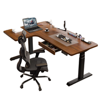 Table électrique relevable en bois massif en forme de L, mobile, pour le bureau à domicile, le sport électronique, le bureau informatique, bureau debout