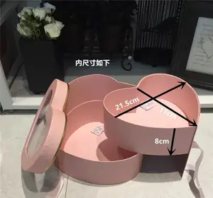 Korean Style Gift Box Packaging Paper Box Heart Shaped Double-decker Packaging Flower Box With Clear Top