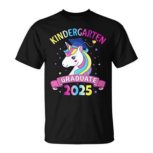Kindergarten Graduate 2025 <b>Unicorn</b> <b>T</b>-<b>Shirt</b> Girls Kids Short Sleeve Crew Neck Digital Printing - Product Image 3