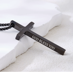 Collar con Cruz <span class=keywords><strong>de</strong></span> Acero Inoxidable Pulido, Grabado Personalizado, Estilo Deportivo Unisex, Cadena <span class=keywords><strong>de</strong></span> Eslabones, <span class=keywords><strong>Dios</strong></span> te Bendiga - Product Image 6