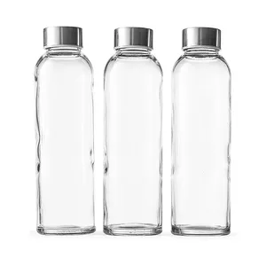 300ml 500ml Glass Water Bottles With Stainless Steel Caps Clear Leak Proof Lid Premium Soda Lime Reusable Drinking Bottle