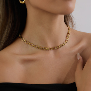 Collar de Cadena de Bolas de Acero Inoxidable con Baño de Oro de 18K, Estilo Europeo Americano Clásico Moderno, Diseño Geométrico, Joyería para Regalo - Product Image 4