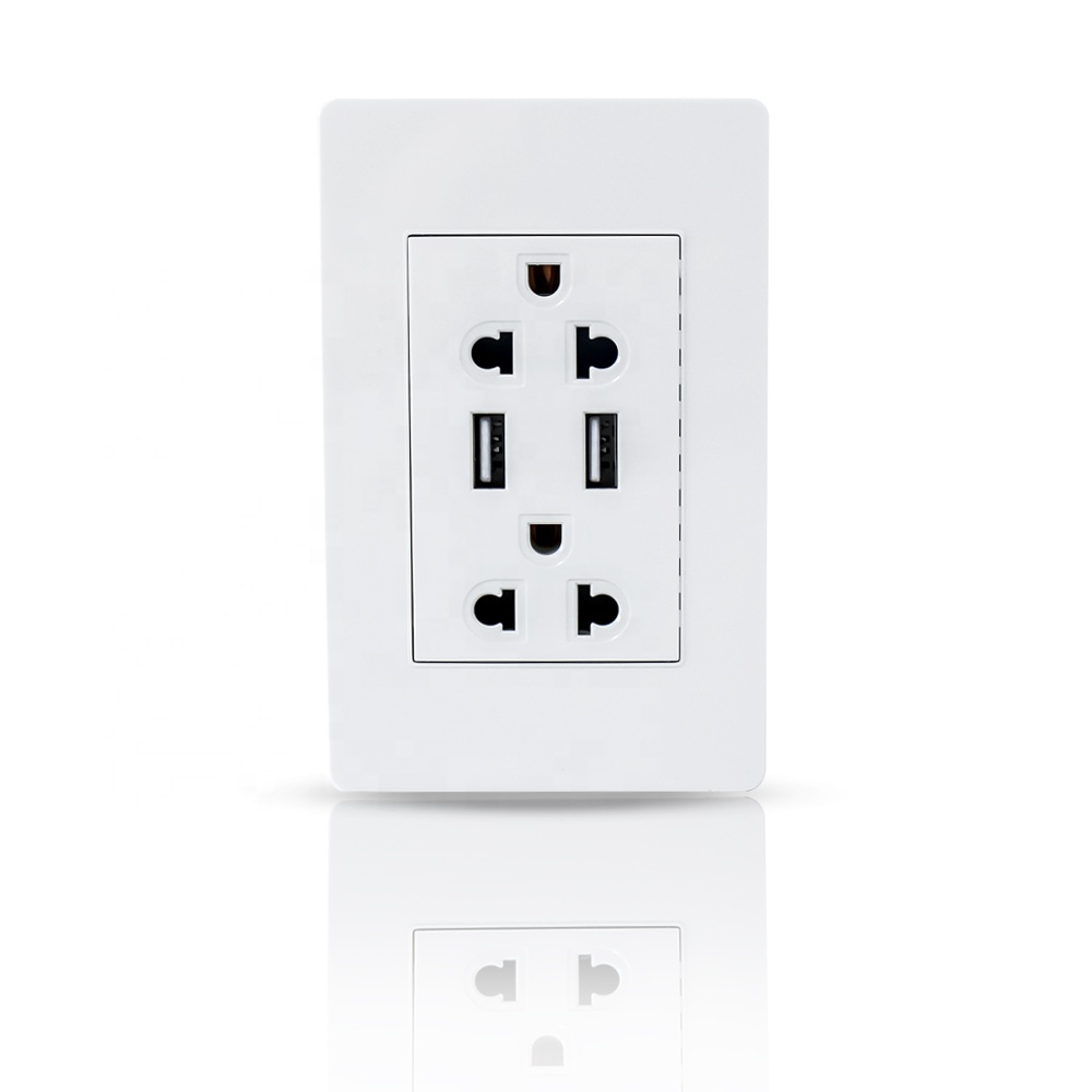 Nice Design US Standard White PC Wall plate Multi 6 Pins 6 Holes Wall Socket Plug USB Outlet With Dual Type A Ports