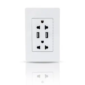 Nice Design EUA Padrão Branco PC Placa de Parede Multi 6 Pinos 6 Furos Tomada De Parede Tomada USB Tomada Com Dual Type A Portas