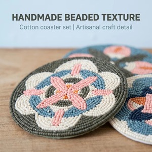 Floral Beaded <b>Coaster</b> Colorful Round <b>Drink</b> <b>Coasters</b> with Abstract Flower Design for Dining Table, Coffee Table & Home Decor - Product Image 2
