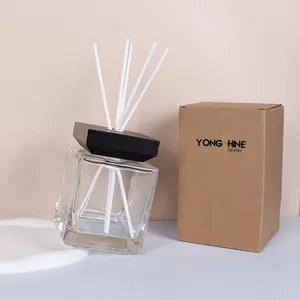 Empty square home large clear 500 ml aroma fragrance giant reed diffuser glass bottle with wooden cap