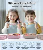 Vente en gros de boîte à lunch Bento en silicone anti-fuite de qualité alimentaire, écologique Boîte à lunch monocouche Récipient alimentaire avec 5 compartiments