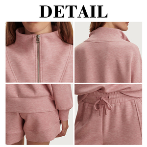 ชุดเซ็ต 2 ชิ้นสำหรับผู้หญิง KingSen ผ้าฝ้าย 100% เสื้อสเวตเชิ้ตซิป ¼ ตัว กางเกงเอวยางยืด ชุดลำลองสบายๆ - Product Image 6