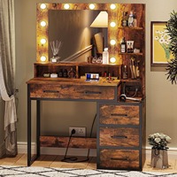 Meuble de toilette de chambre à coucher rustique et simple en vente chaude avec 10 lumières LED, coiffeuse avec miroir pour le maquillage
