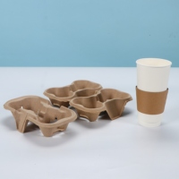Support de tasses jetable en pâte à papier recyclable pour 2 tasses, idéal pour le thé au lait et le bubble tea - Vente en gros