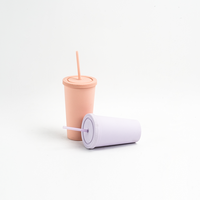 Gobelet de voyage personnalisé en plastique dépoli mat à double paroi de 17 oz et 20 oz avec couvercle et paille, sans BPA