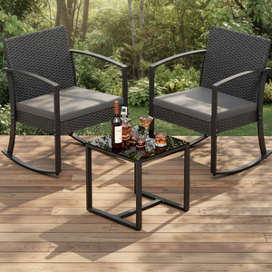 Juego de Muebles de Jardín Greesum de 3 Piezas, Sillas Mecedoras de Patio, Mesa de Centro de Vidrio, para Piscina, Playa, Patio Trasero, Balcón, Porche, Jardín - Product Image 1