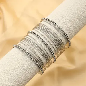 Vintage Hand Jewelry Women Thin Metallic Bracelets Bangles Crystal Diamond Metal Bangle Bracelet Kit