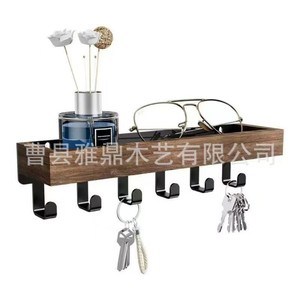 <b>Wooden</b> Minimalist Key Rack Wall Mounted With <b>Hooks</b> For Entryway Living Room Storage Display Organizer Rectangle Shape - Product Image 5