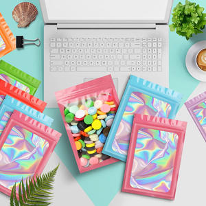 Desain kustom cetak Mylar Pvc merah muda holografik kecil warna-warni bau bukti dapat ditutup kembali kemasan Ziplock tas hadiah dengan ritsleting - Product Image 6