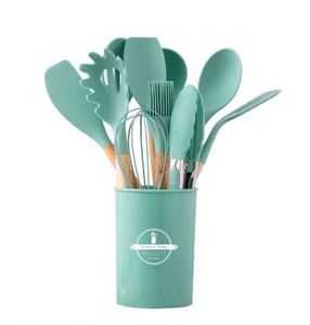 Juego de Utensilios de Cocina Desechables Antiadherentes de 12 Piezas con Mango de Madera, Resistentes al Calor, Aptos para Lavavajillas, Utensilios de Cocina Sostenibles - Product Image 2