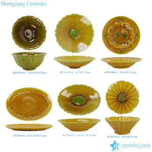 <span class=keywords><strong>Vajilla</strong></span> <span class=keywords><strong>de</strong></span> Cerámica Esmaltada en Amarillo Ámbar, Estilo Chino Tradicional RYWN, Platos <span class=keywords><strong>de</strong></span> <span class=keywords><strong>Porcelana</strong></span> con Elegantes y Exquisitos Diseños Florales en Relieve - Product Image 1