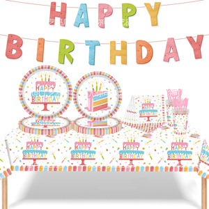 Colorful Birthday Party Decoration Tableware Set Disposable <b>Tablecloth</b> Plates Napkins Forks Party Supplies Kit - Product Image 1