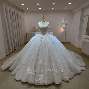 Glittery <b>Sequins</b> Puffy Ball Gown Chapel Embroidered Floor-Length Wedding Dress Strapless Sweetheart Neck <b>Backless</b> Bridal Dress - Product Image 5
