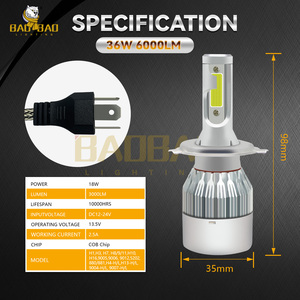 Fabricante <span class=keywords><strong>BaoBao</strong></span>, Faro Delantero BB151 Súper Brillante de 36w 3800LM 6000K, Luces C6 H4, Bombilla LED para Faros Antiniebla de Automóvil - Product Image 5