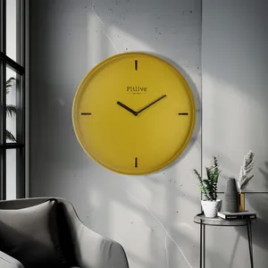 Stylish Antique Iron Decorative Wall Clock Fascinating Bright Yellow Circular Metal Design Clock