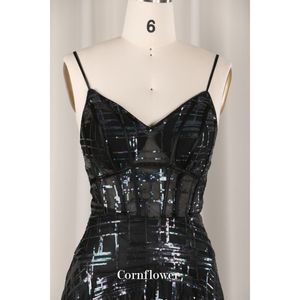 婚礼嘉宾亮片条纹珠网布女士派对性感透视鱼骨谦逊表演长礼服 - Product Image 4