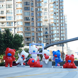Sculpture d'ours de dessin animé du Nouvel An, tabouret en fibre de verre, grand modèle d'animal de paysage, ornement 3D, sensation d'<span class=keywords><strong>Internet</strong></span> en plein air - Product Image 3
