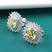 Schneeflocke Gelb Stein Ohr stecker Geschenk Schmuck Quadrat CZ Zirkon Ohrringe S925 Silber Flower Pave Zirkon Ohr stecker