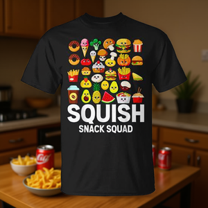 Camiseta Squish Snack Squad con diseño de peluche de comida, talla unisex para adultos - Product Image 3