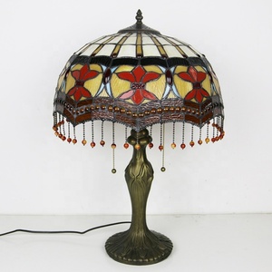 LongHuiJing Tiffany Style Stained Glass <b>Table</b> <b>Lamp</b> with Peacock <b>Base</b> and Tassels - Romantic Pastoral Design - Product Image 4