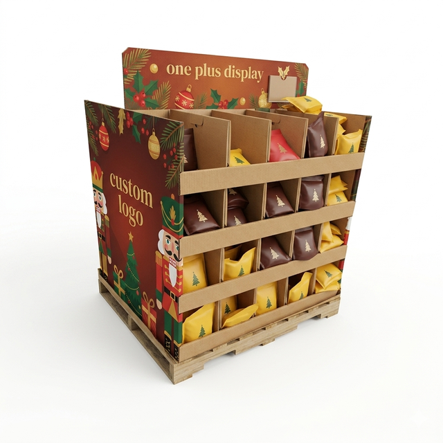 Customized Corrugated Cardboard Pallet Displays Sturdy Paper Floor Pallet Rack for Supermarket Retail Promotion Advertising