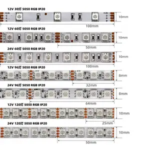 8毫米5050发光二极管条形灯12V RGB霓虹灯多色高光柔性软发光二极管条