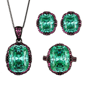 Conjuntos de Joyería de Cobre Ecológicos y Elegantes para Mujer, con Circonita Verde de 12*16mm, Baño de Oro Negro, Estilo Vintage, Conjunto a Juego para Boda - Product Image 1