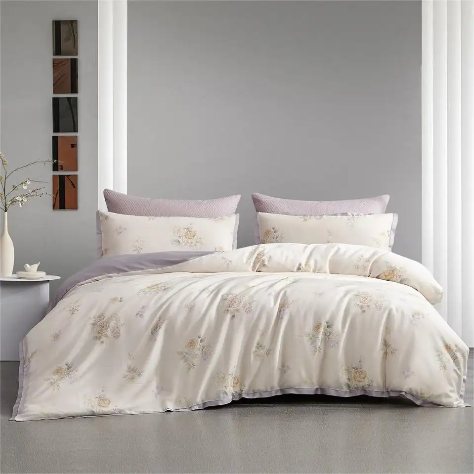 Biancheria bianca naturale con colori Queen personalizzati alla moda con stampa di Tencel letto con trapunta copriletto di raffreddamento coperta King Size Set di biancheria da letto