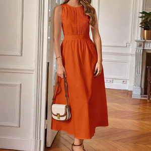 Orange Pencil Dresses - Knee-Length Sleeveless Women's Fashion