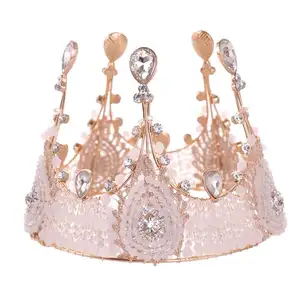 Penjualan laris produk mahkota mewah modis desain modis paduan kristal bunga kaca mahkota kerajaan pengantin