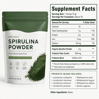 Poudre de Spiruline Bio Complexe Probiotique 5 Milliards d'UFC Prébiotique Inuline Soutien Quotidien au Bien-être Superaliment Vert en Poudre