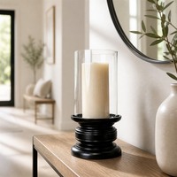 Chinesischer Stil Massivholz Windgeschützter Kerzenhalter, Mattschwarzer Aromatherapie-Kerzenständer, Elegante Esstisch-Dekoration