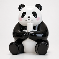Sculpture de panda artistique en résine peinte sur mesure, logo couleur personnalisé, tenant une tasse, animal de dessin animé, centre commercial, parc à thème