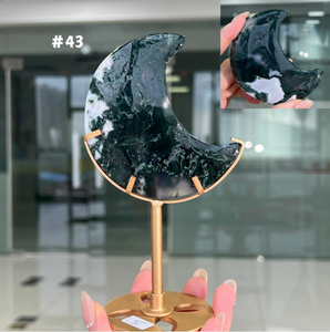 Vente en gros de pierres précieuses énergétiques naturelles, sculpture de <span class=keywords><strong>pierre</strong></span> de lune, base dorée, agate mousse, sculpture de cristal de lune pour la décoration de la maison - Product Image 3