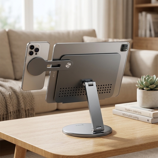 FEIXIANG Magnetic Aluminum Alloy Tablet Stand 360 Swivel Base Foldable Dual Screen Phone Holder iPad Compatible Adjustable